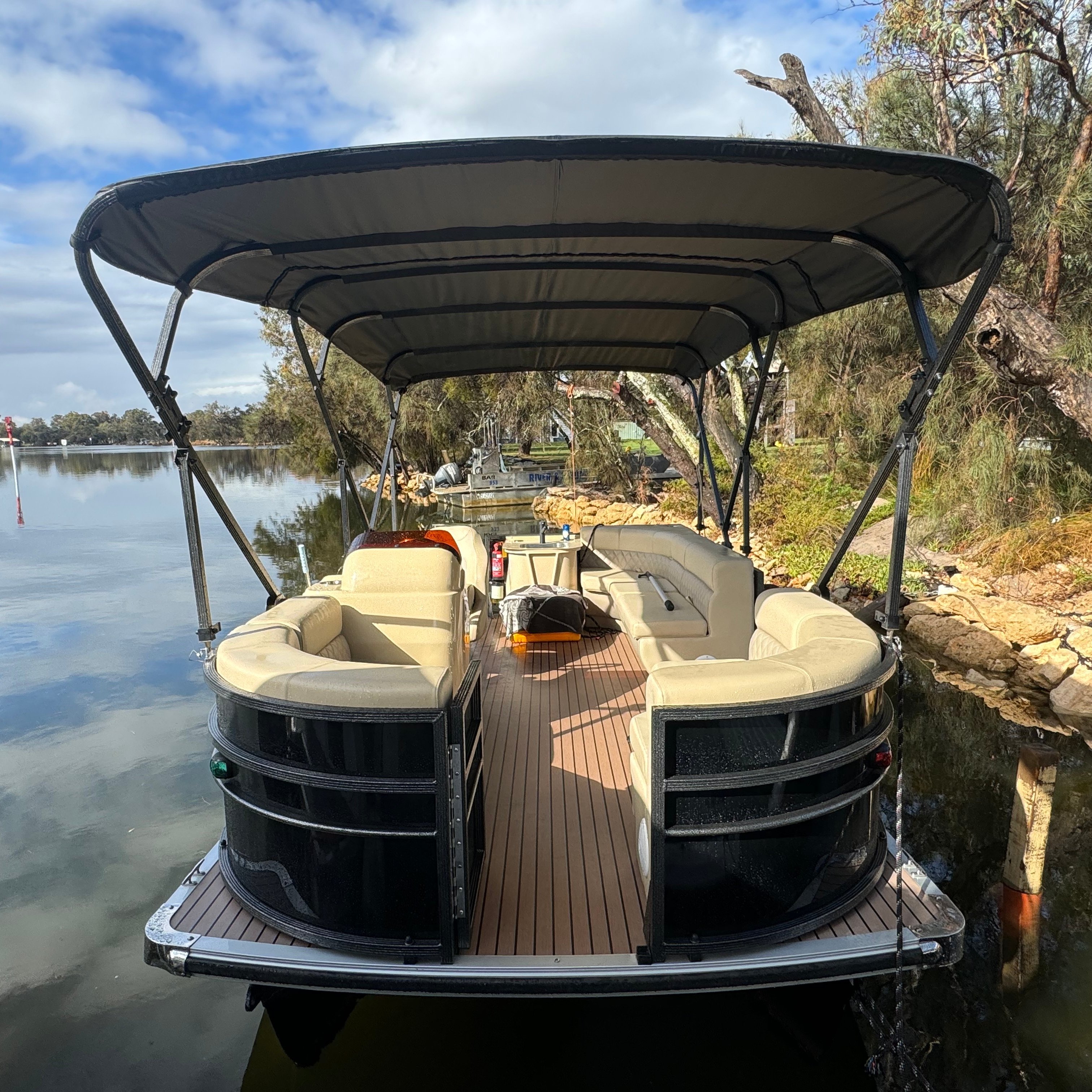 Durable 5.2m/17ft Quality Aluminum Inflatable Pontoon Boats Happy Water Time Fishing Lake Outdoor Activities Comes Outboard