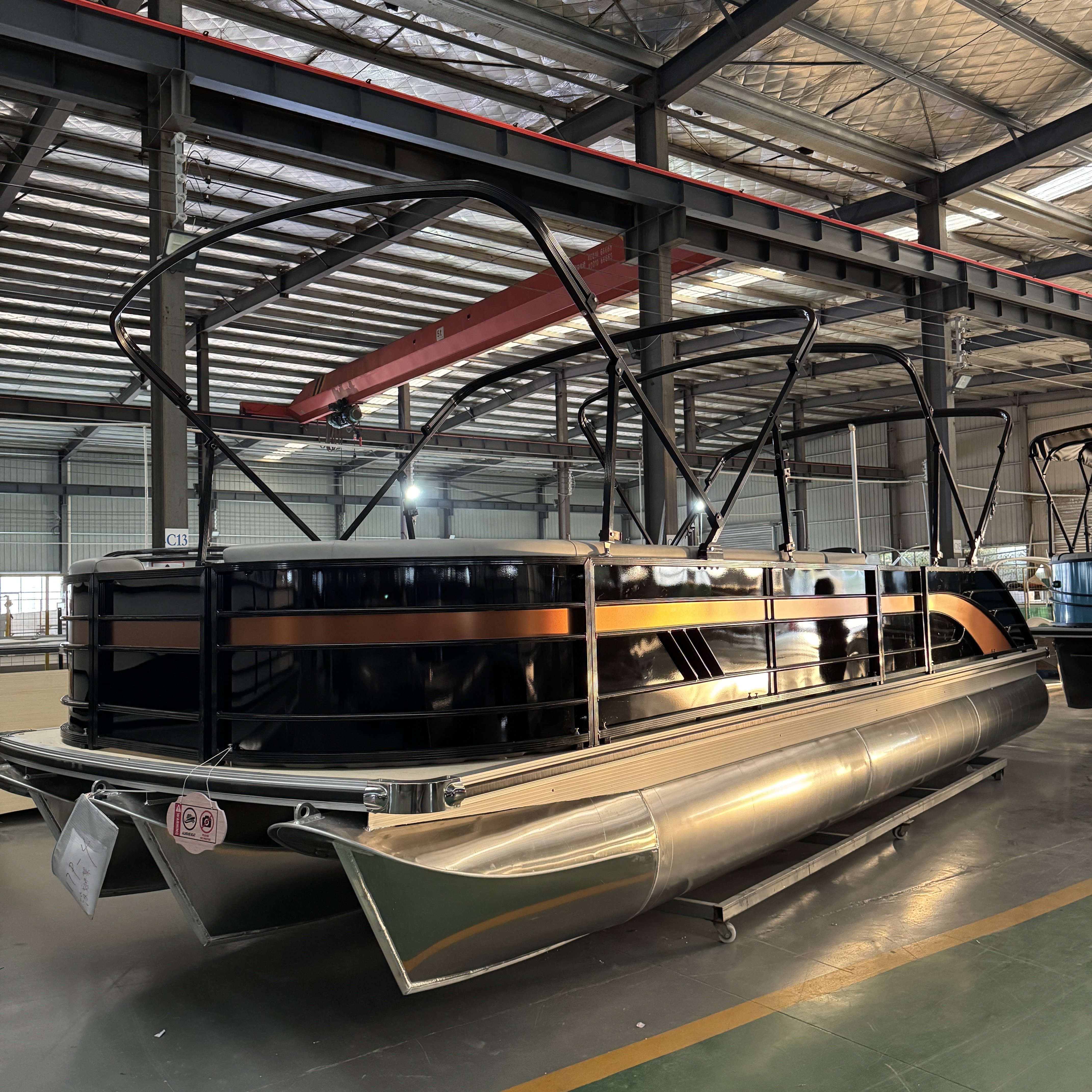 2025 Allhouse 29 Ft Pontoon Boat Aluminium Hull Bimini Top Outboard Floating Boat House 8 Persons Fiberglass Lake Outdoor