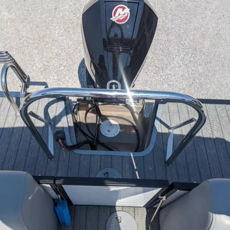 2025 Allhouse 29 Ft Pontoon Boat Aluminium Hull Bimini Top Outboard Floating Boat House 8 Persons Fiberglass Lake Outdoor