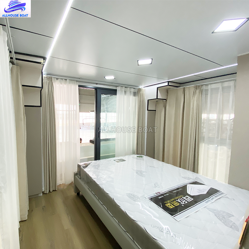 Solar Powered Modular Houseboat with Outboard Engine Aluminum Hull Sport Yacht for River Fishing Sports & Entertainment