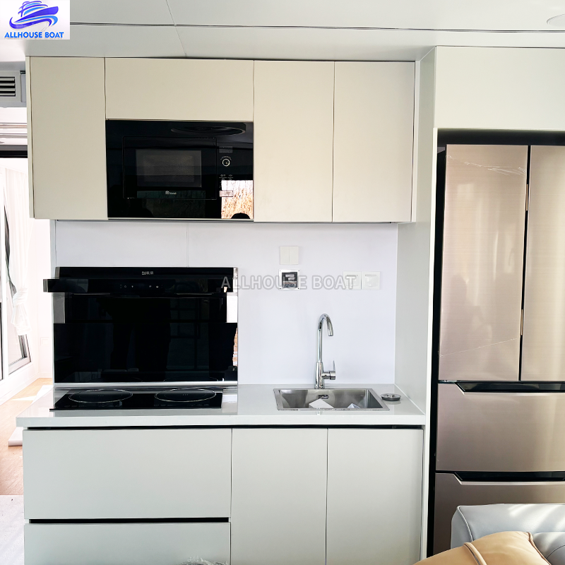 Solar Powered Modular Houseboat with Outboard Engine Aluminum Hull Sport Yacht for River Fishing Sports & Entertainment