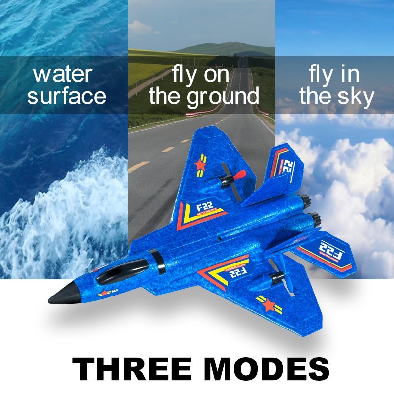 An f22 remote-controlled aircraft with three flight modes of land, sea and air, and an aircraft toy that can glide in the water