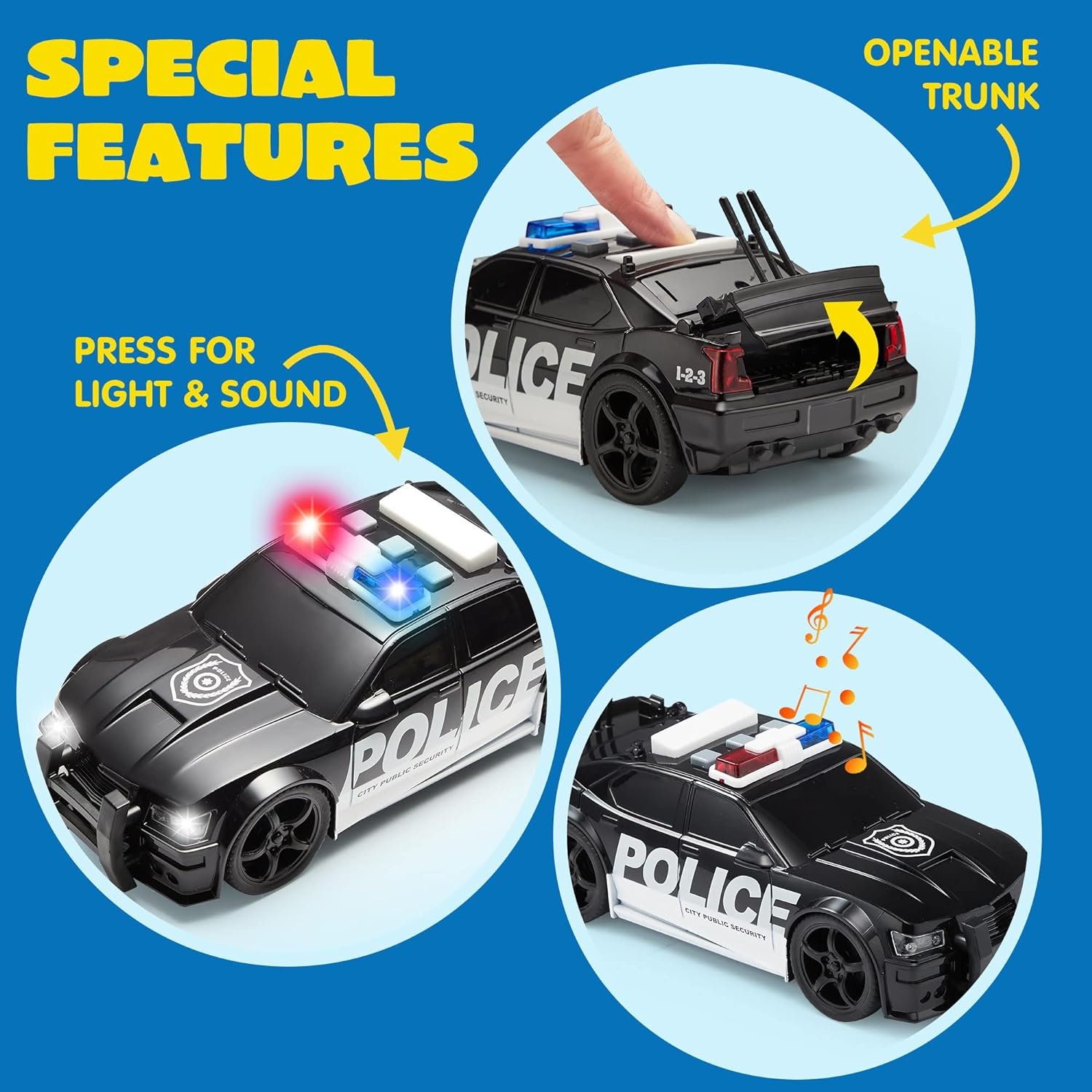 Toddler Truck Toys Police Car Emergency Vehicle Friction Powered Car Birthday Gifts for Boys Girls Age 3-9