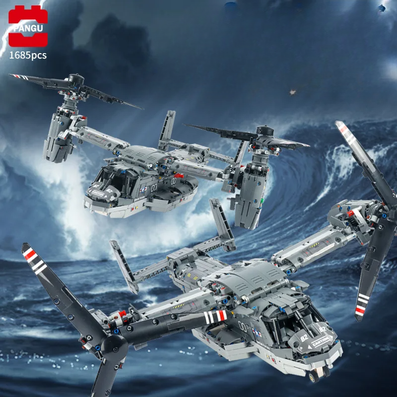 Happy Build PG-13003 Technical Remote Control V-22 Osprey Airplane Creative Motorized Airplane Toys Kids Building Blocks Sets