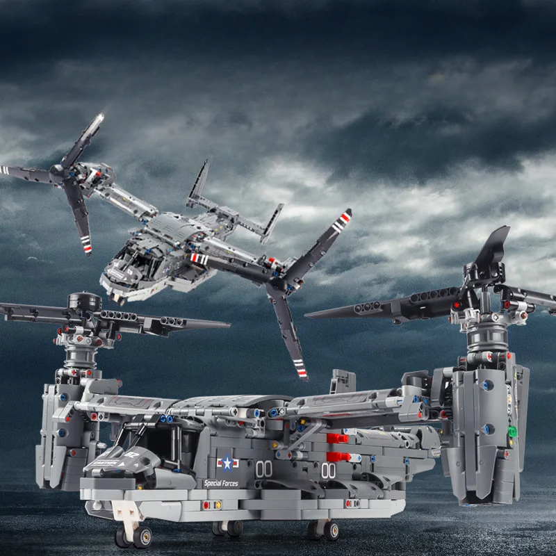Happy Build PG-13003 Technical Remote Control V-22 Osprey Airplane Creative Motorized Airplane Toys Kids Building Blocks Sets