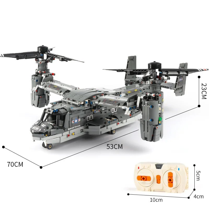 Happy Build PG-13003 Technical Remote Control V-22 Osprey Airplane Creative Motorized Airplane Toys Kids Building Blocks Sets