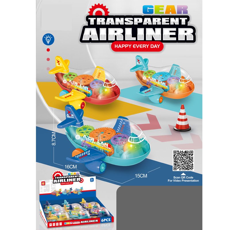 Hot Sale Transparent Gear Mini Airplane With Light Inertial aircraft Children's Toy