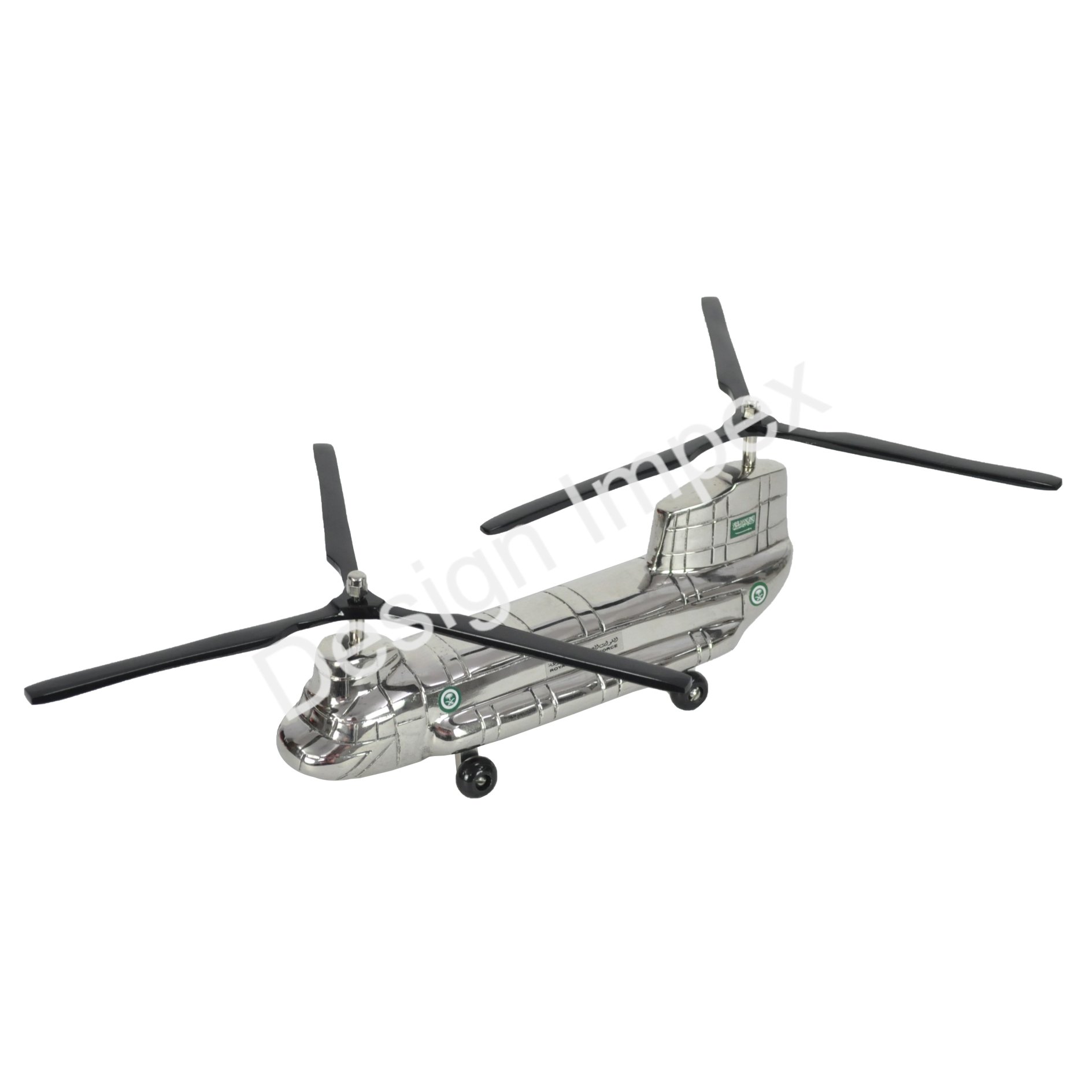 Chinook Royal Saudi Airforce Helicopter Nickle 14'' Inch With Black Blades Heavy Aluminium With Stand And Base