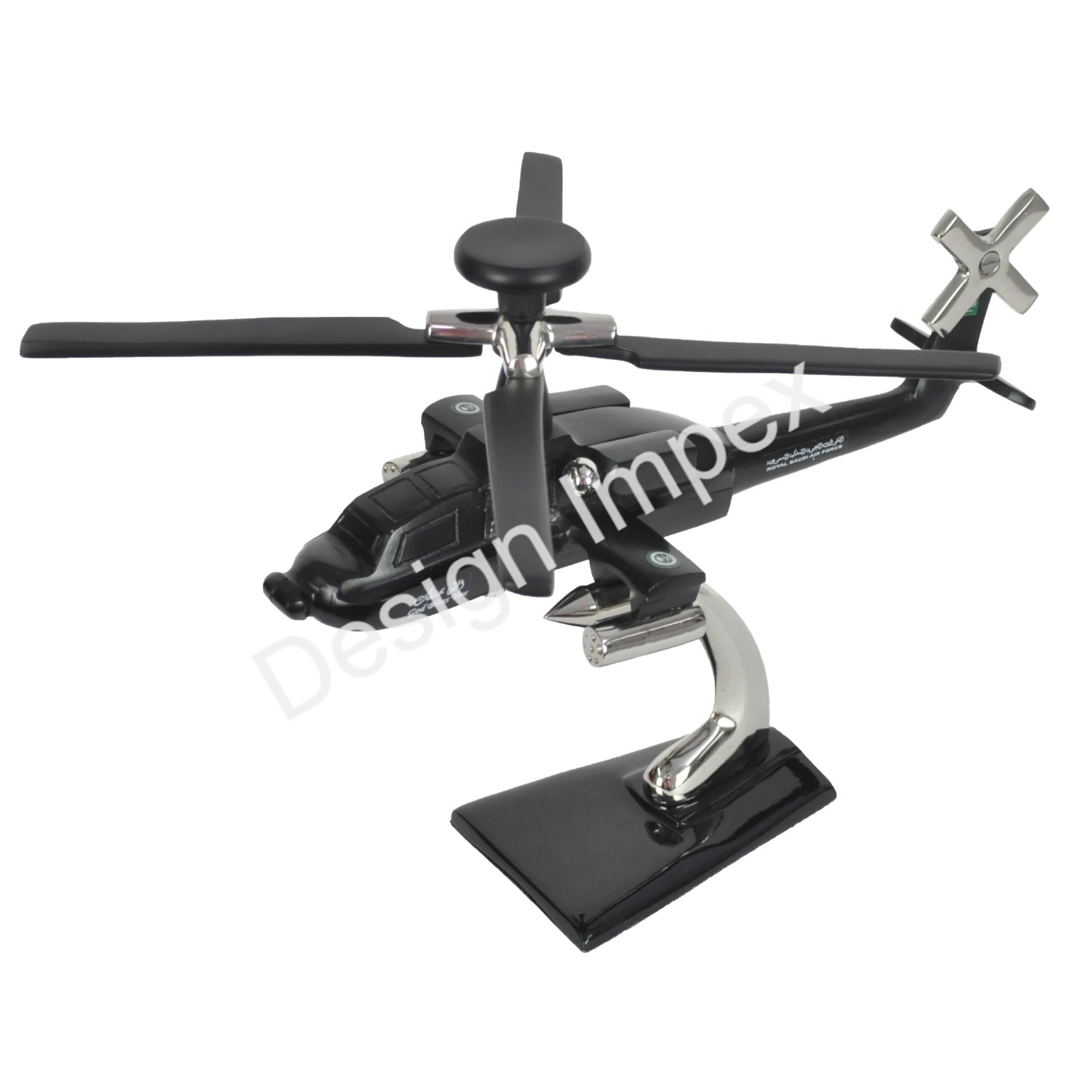 Chinook Royal Saudi Airforce Helicopter Nickle 14'' Inch With Black Blades Heavy Aluminium With Stand And Base