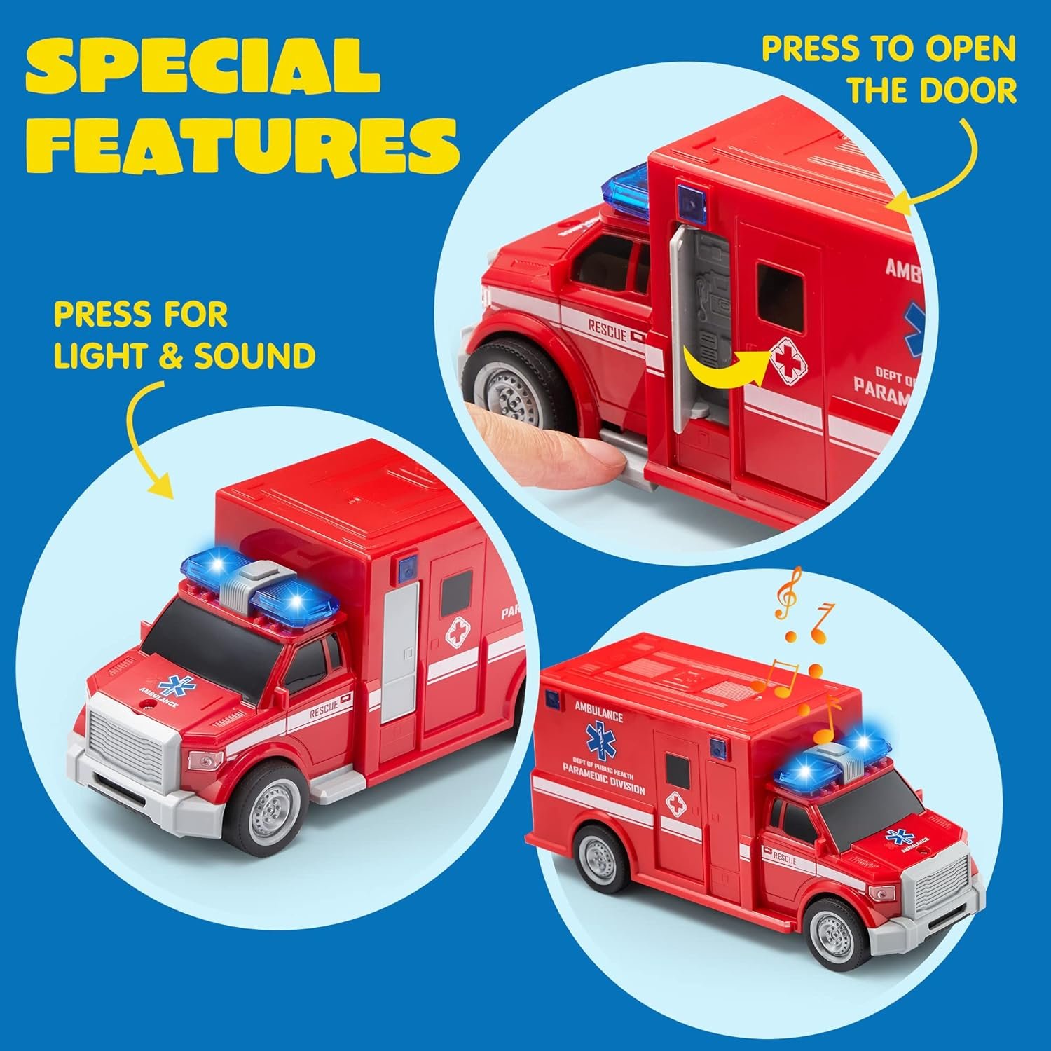 Toddler Truck Toys Fire Engine Emergency Vehicle Kids Firetruck Friction Powered Car Birthday Gifts for Boys Girls Age 3-9