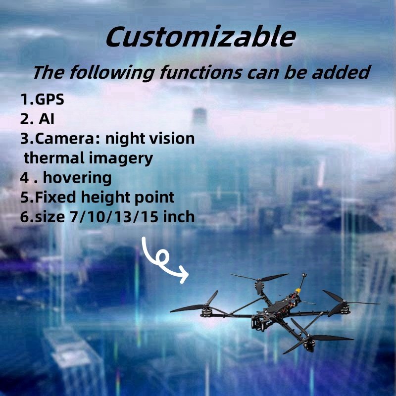 10-inch FPV drone 15-20km flight distance 40 minutes flight time 3.5-5kg payload GPS positioning function night vision camera