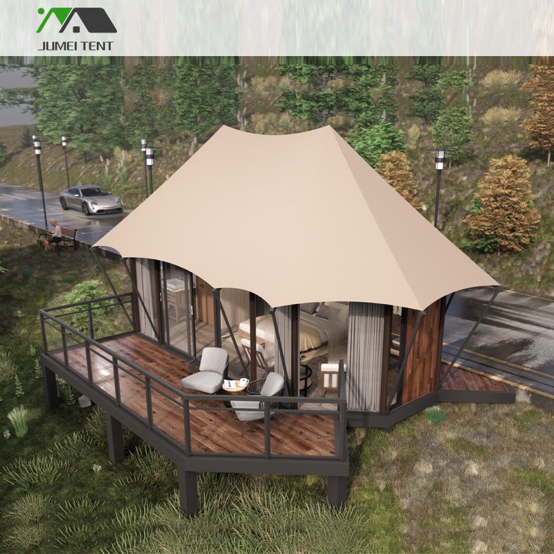 Luxury Glamping Hotel Safari Lodge Tent with Furniture Permanent Structure Glamping Hotel Tent