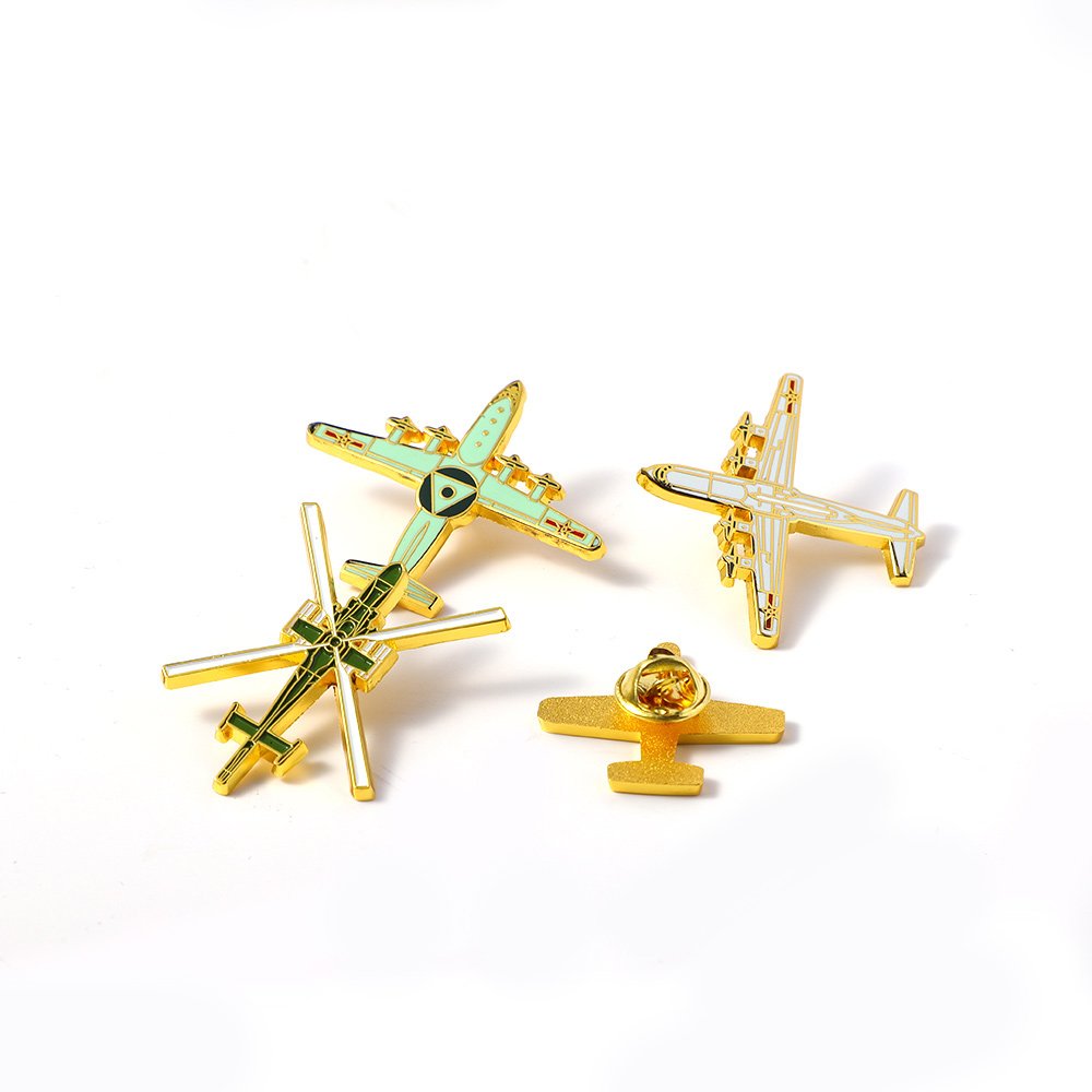 Customized Metallic Helicopter Aircraft Emblem Airplane Shape Metal Lapel Pin Badge