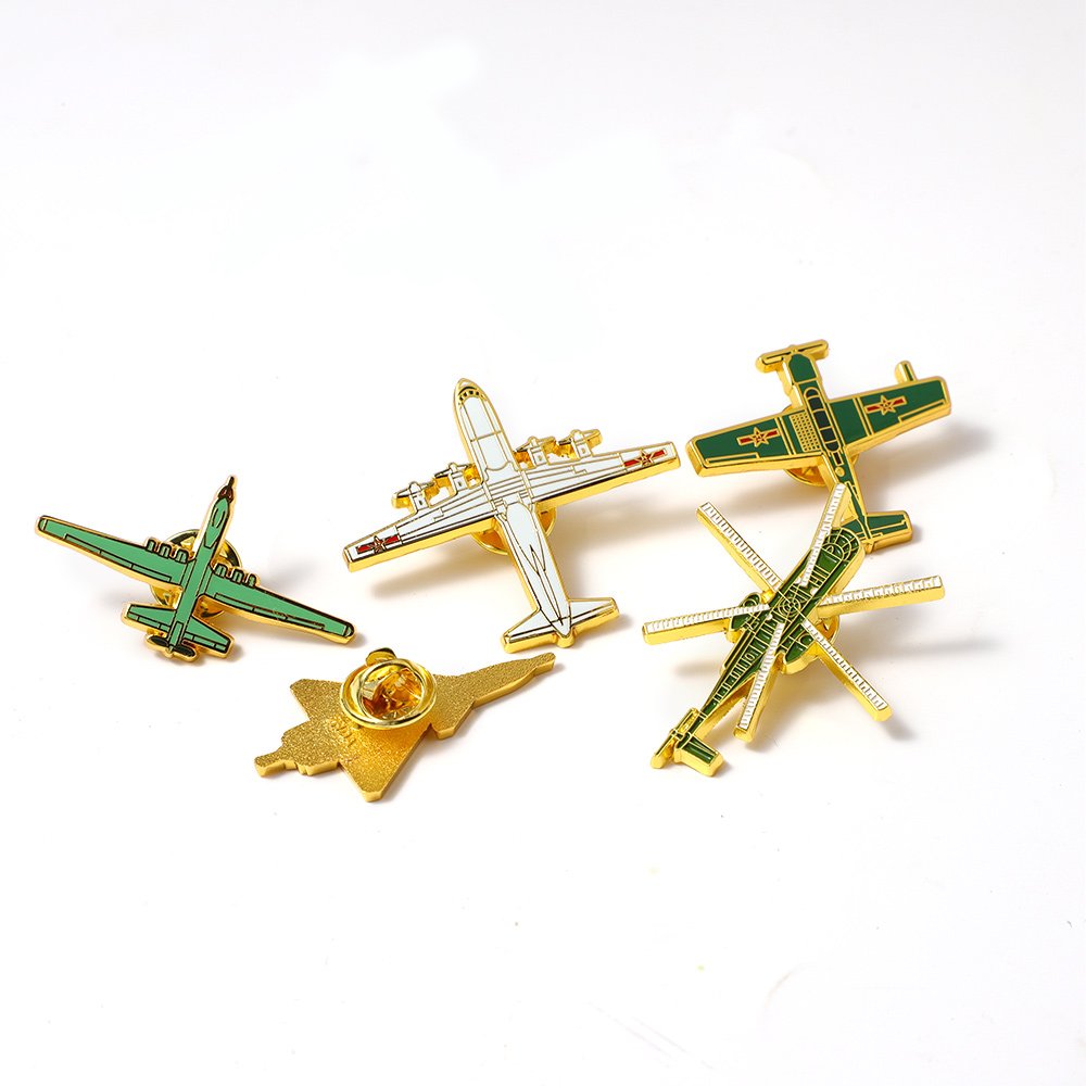 Customized Metallic Helicopter Aircraft Emblem Airplane Shape Metal Lapel Pin Badge