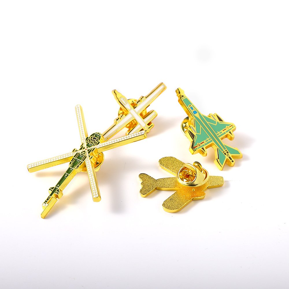 Customized Metallic Helicopter Aircraft Emblem Airplane Shape Metal Lapel Pin Badge