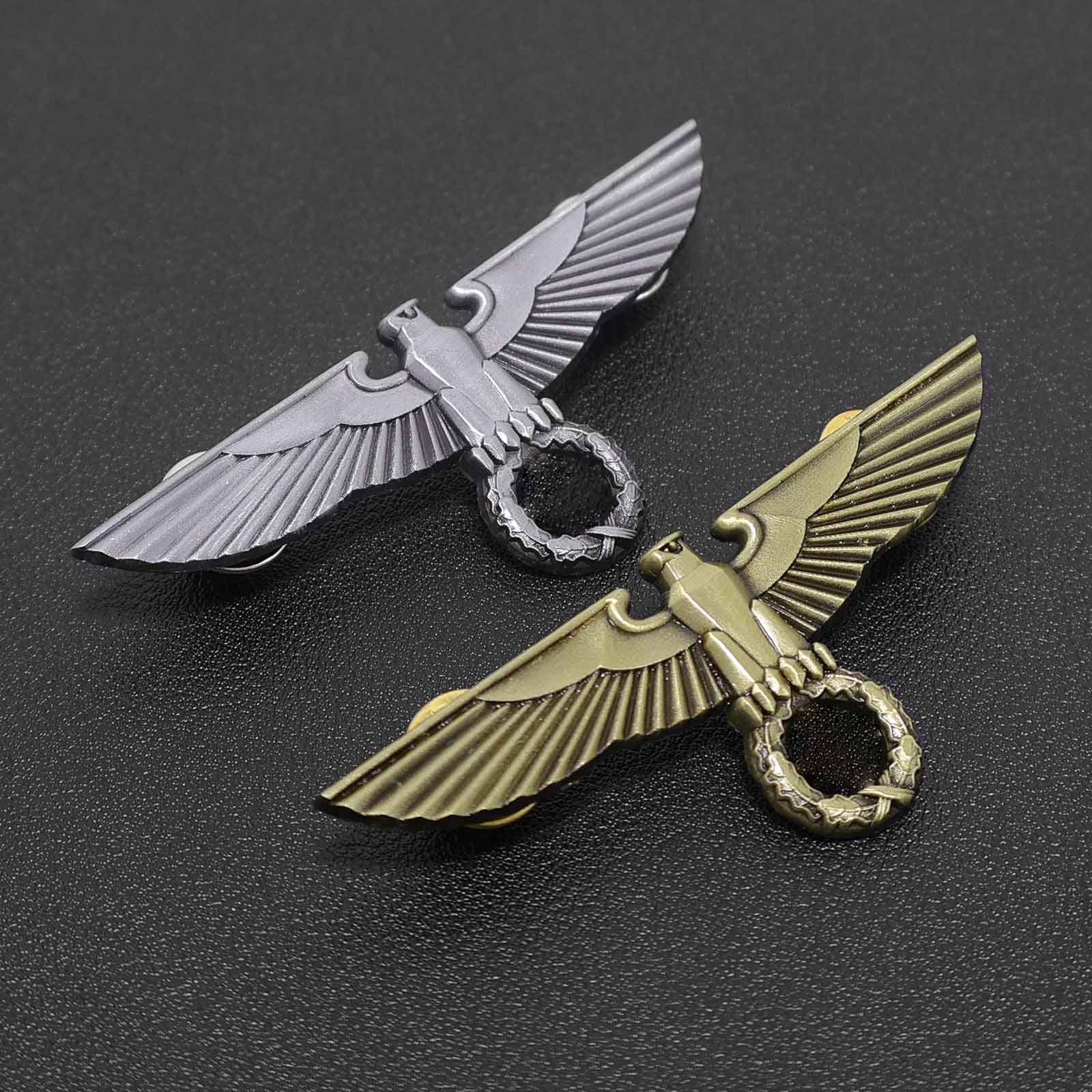 Custom Logo Metal 3D Shiny Gold Airplane Aviator Soft Enamel Aircraft Flight Eagle Pilot Wings Lapel Pin Badge For Uniform