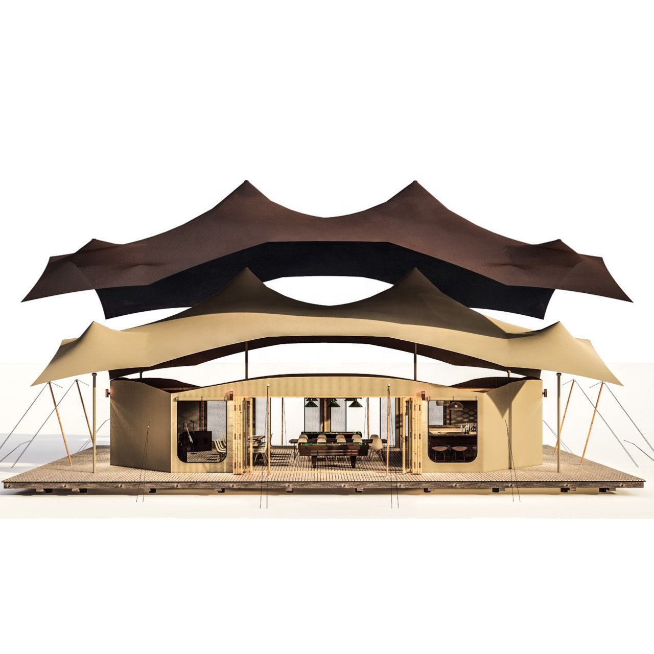 2024 new wild PVDF stretch tent luxury hotel rural glamping canvas tent with bathroom 2 layers roofs dry desert tent for resort