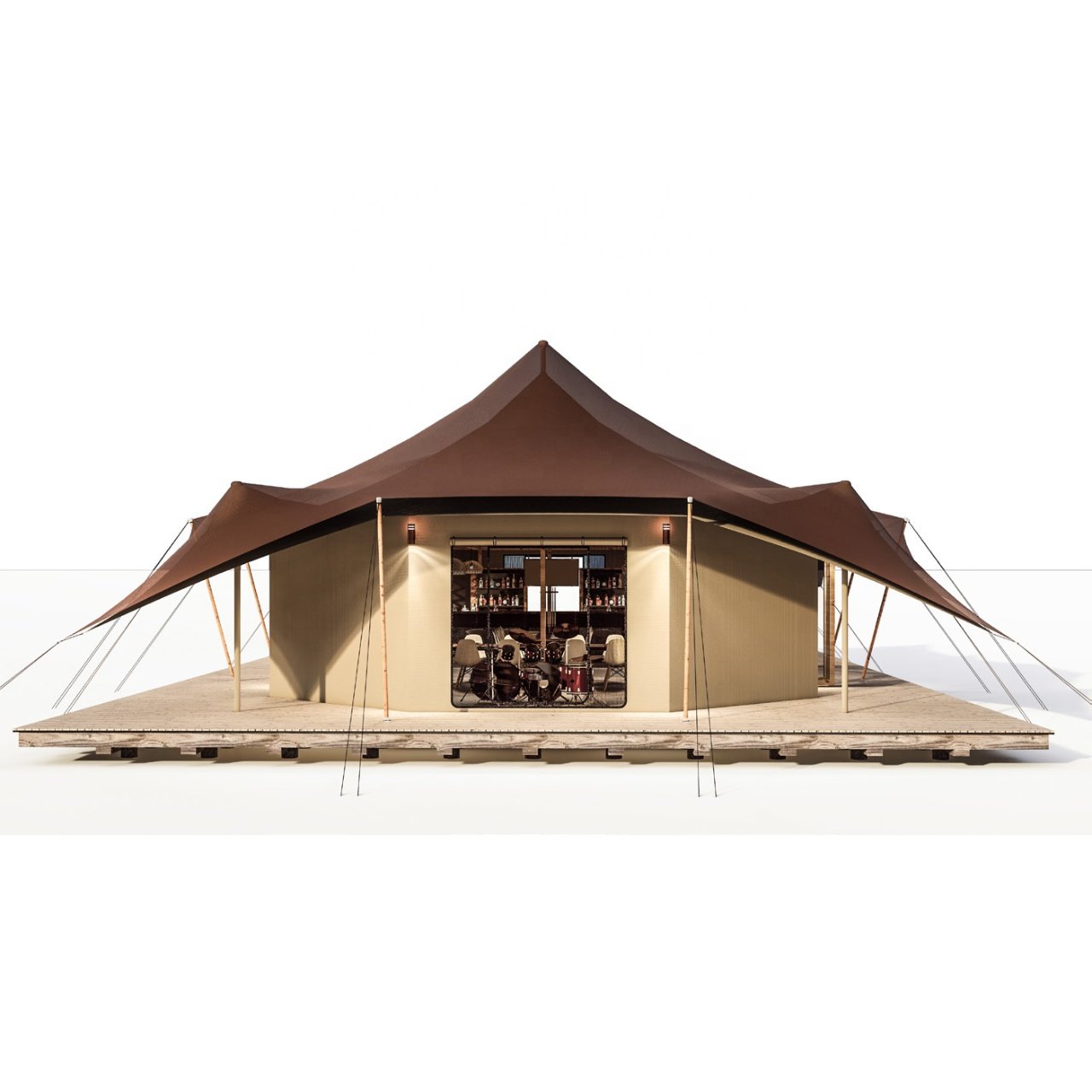 2024 new wild PVDF stretch tent luxury hotel rural glamping canvas tent with bathroom 2 layers roofs dry desert tent for resort