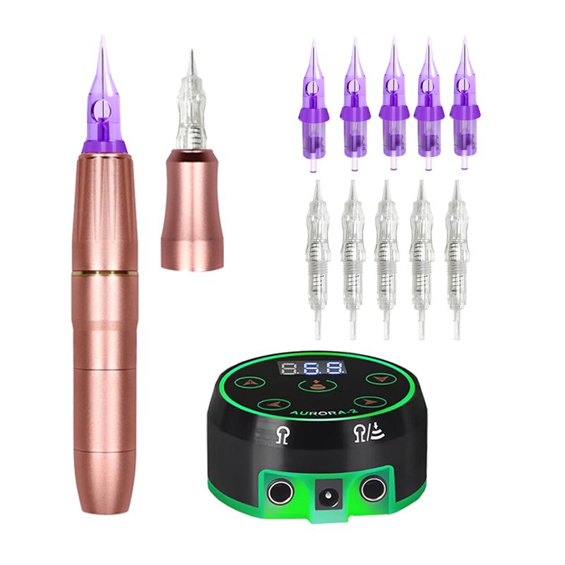 All-in-one Rotary Tattoo Machine Pen RCA Eyebrow Permanent Makeup Power Supply Tattoo Machine 2 Heads Kit