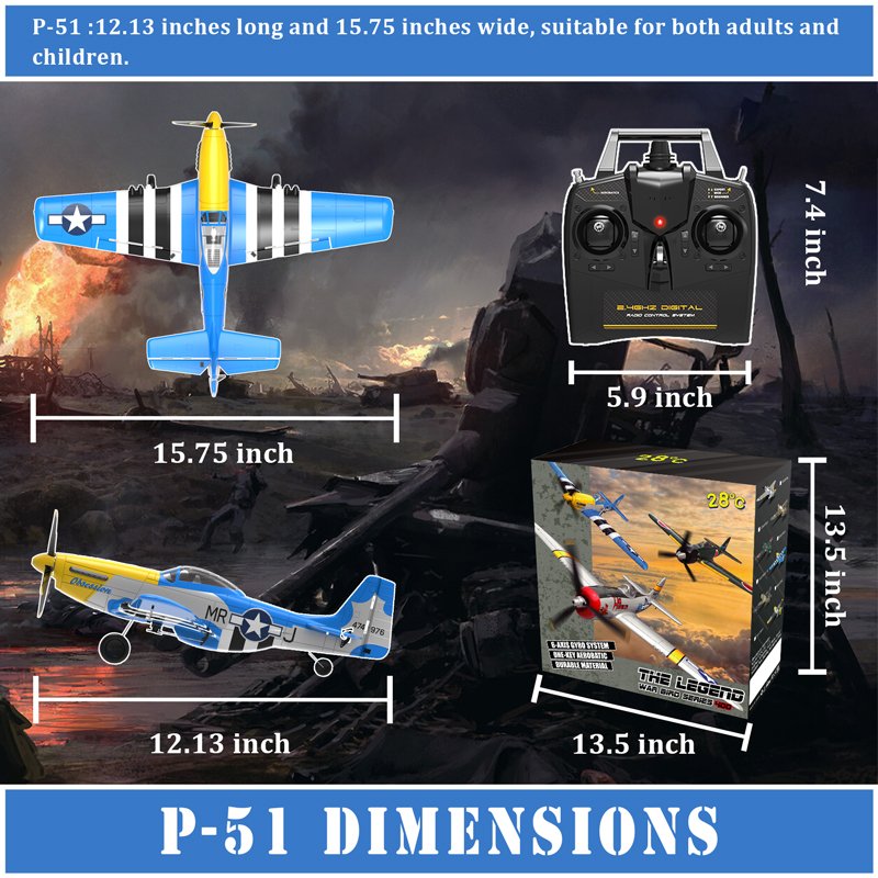 RC Plane 4 Channel Remote Control Airplanes One Key Aerobatic P51 Radio Controlled Aircraft for Beginners