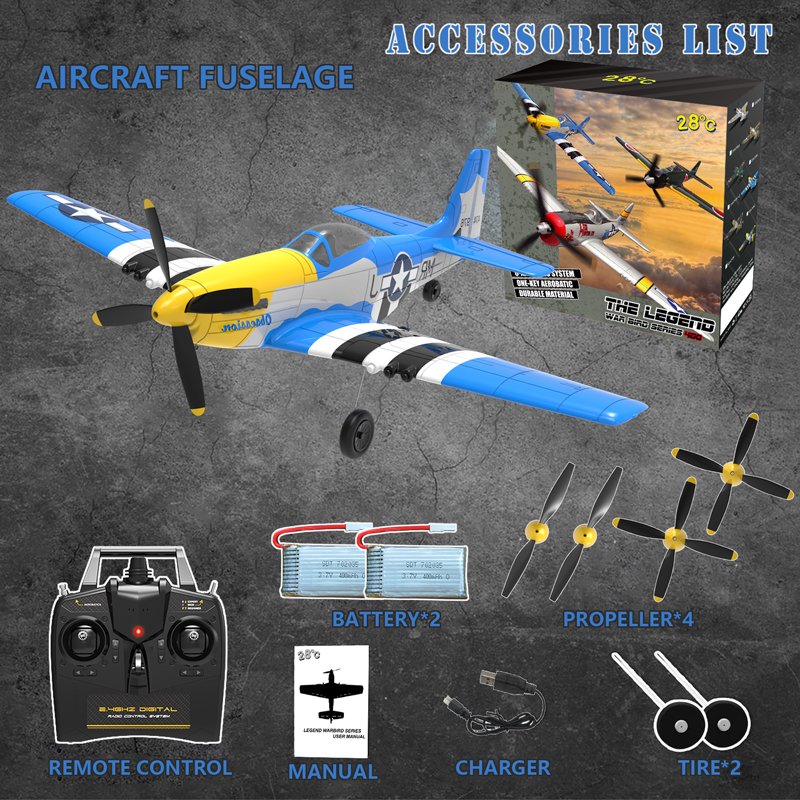 RC Plane 4 Channel Remote Control Airplanes One Key Aerobatic P51 Radio Controlled Aircraft for Beginners
