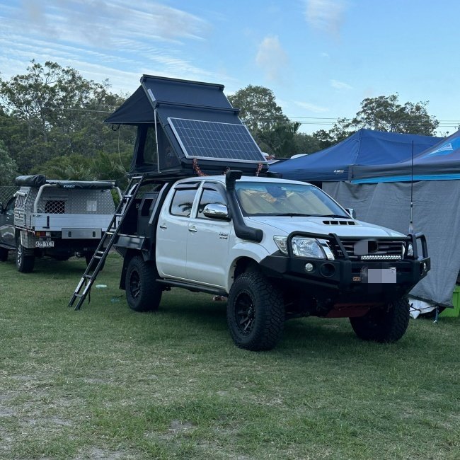 DrunkenXp 3-4 Person Triangle Camping Car Rooftop Tent Aluminum Shell Top Roof Tent with Longer Flysheet