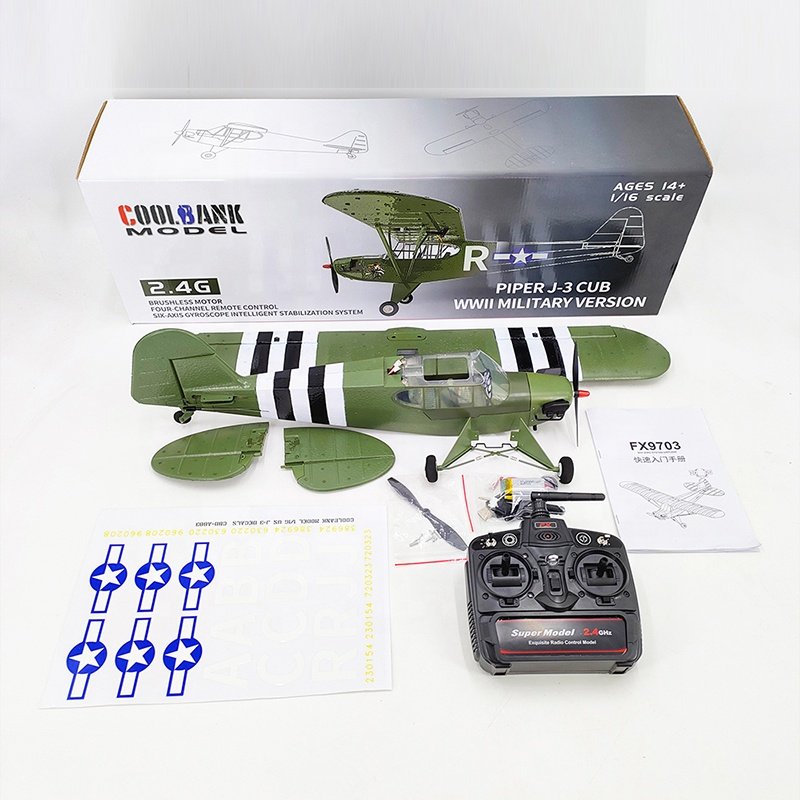 New Design FX9703 1/16 Scale Remote Control Aircraft Model J3 Brushless 4CH Six-Axis Stabilized 3D Fixed Wing Aircraft RC Glider