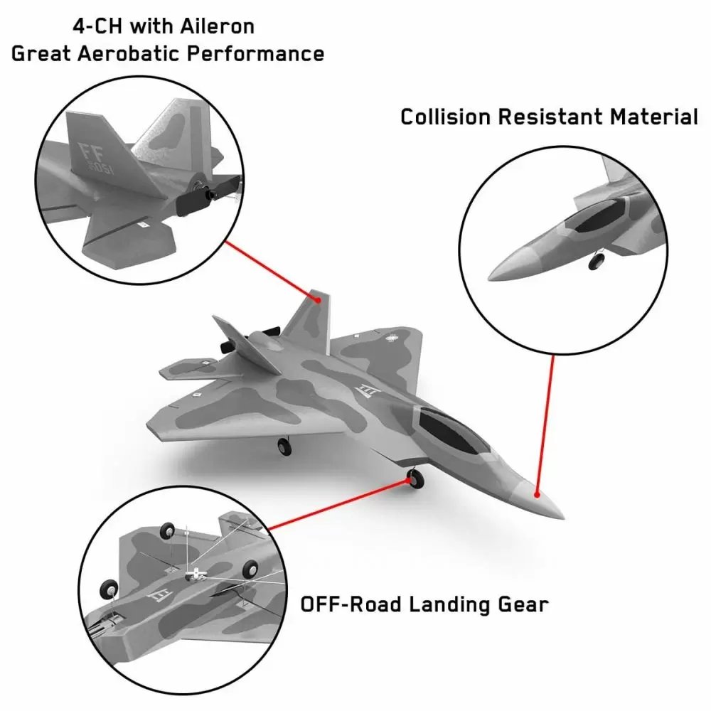 Super 360Degree Stunt F-22 Raptr Warplane 2.4G 4CH One Key Aerobatic Jet Plane 761-7