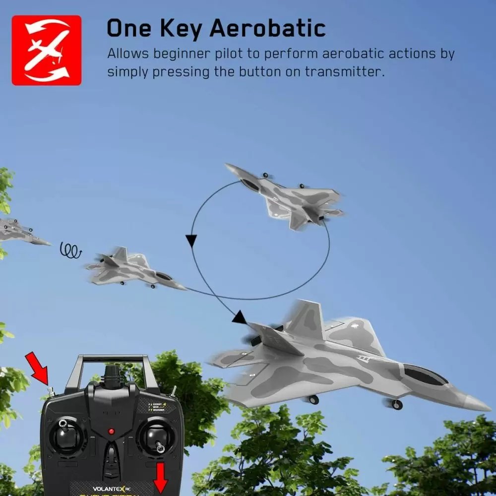 Super 360Degree Stunt F-22 Raptr Warplane 2.4G 4CH One Key Aerobatic Jet Plane 761-7