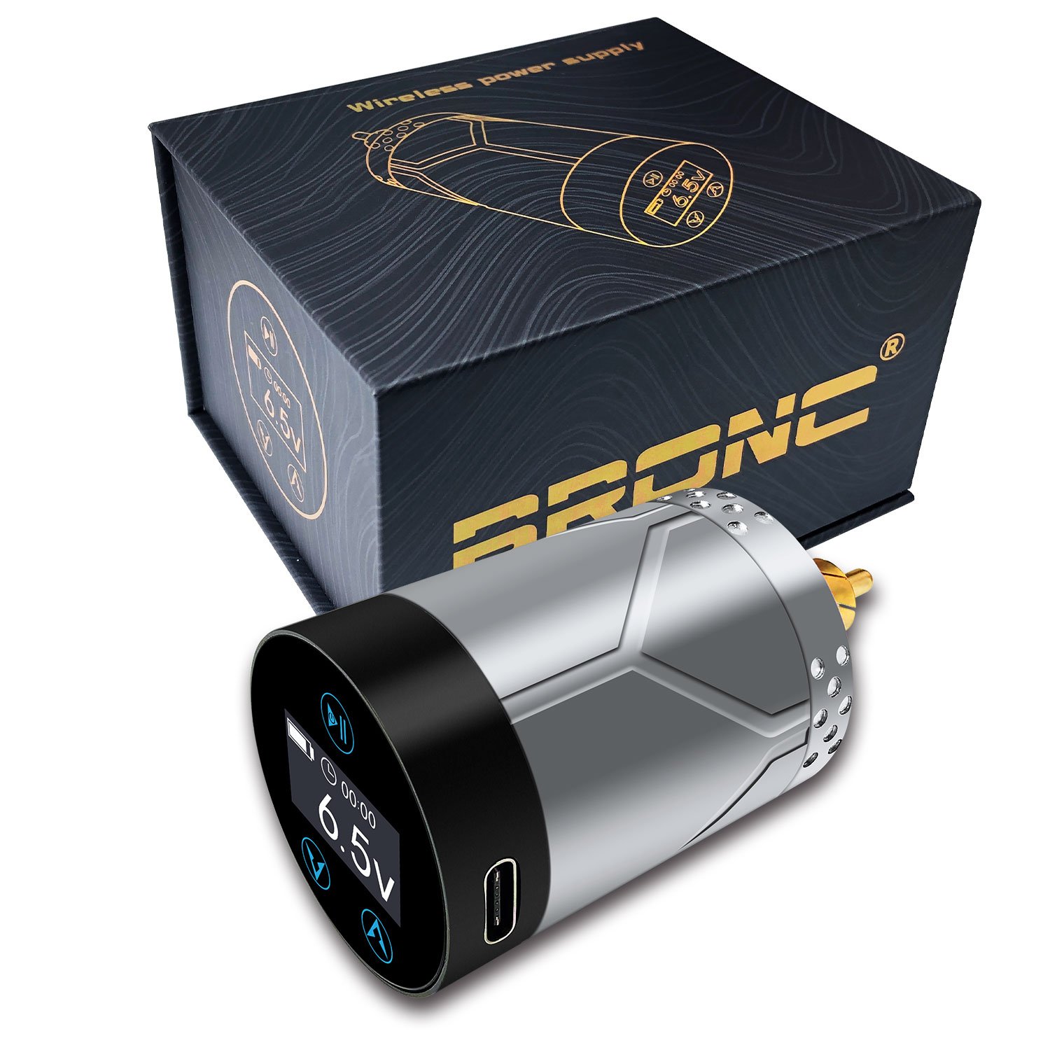BRONC 1800mah Tattoo Pen Battery Mini Wireless Tattoo Power Supply with Voltage Display Type-C