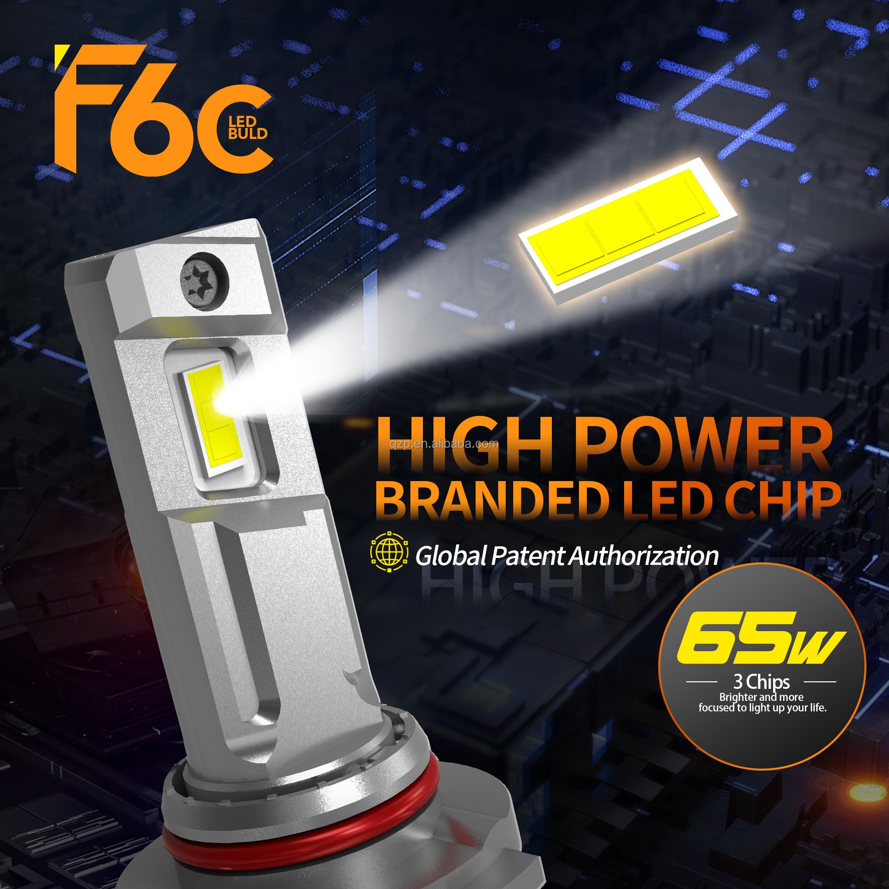 Top Quality Selling Waterproof Car Accessories 3 Chips 65W LED Headlight Bulbs F6C H1 H4 H7 H11 9005 9006 9012 6500K
