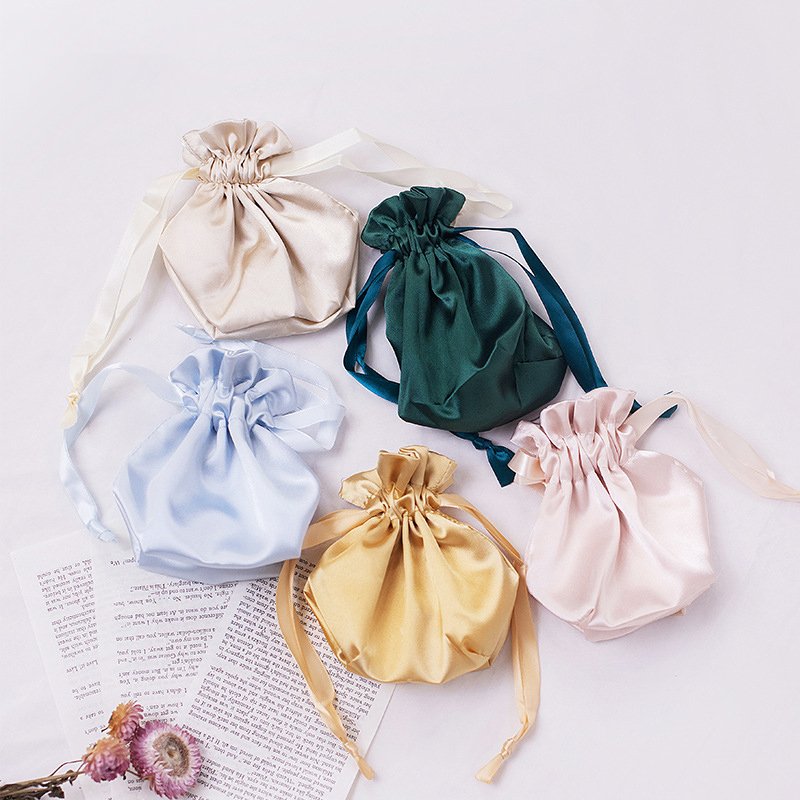Small Cloth Bag Gold Money Bag pink Gold 4.7*4.7" Satin Bag Small Gift Pouch Jewelry Pouch