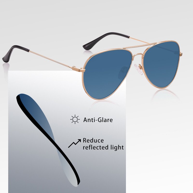 Factory Custom Wholesale Trending Designer Bright Silver Gold Pilot Frame Anti-Glare Curved Lenses Aviation Sunglasses