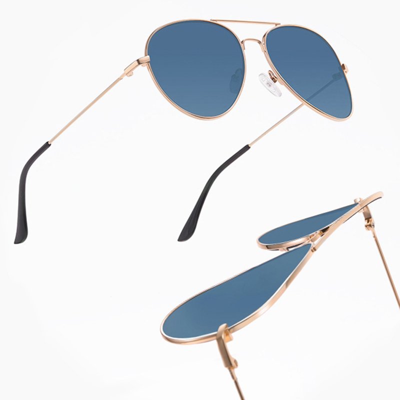 Factory Custom Wholesale Trending Designer Bright Silver Gold Pilot Frame Anti-Glare Curved Lenses Aviation Sunglasses
