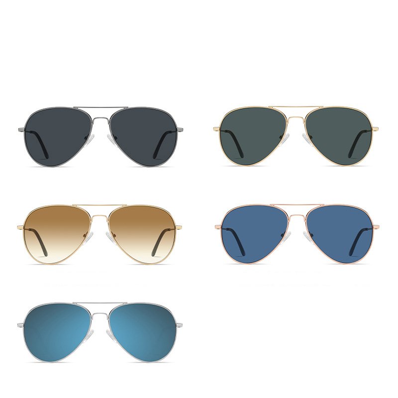 Factory Custom Wholesale Trending Designer Bright Silver Gold Pilot Frame Anti-Glare Curved Lenses Aviation Sunglasses