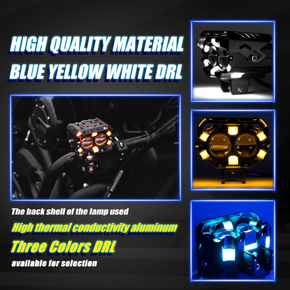 MOTOLED Motorcycle Mini Driving Light Spotlight Projector Lens Dual Color Motorcycle Mini Driving Light AC DC 8 80V 80W 18000LM