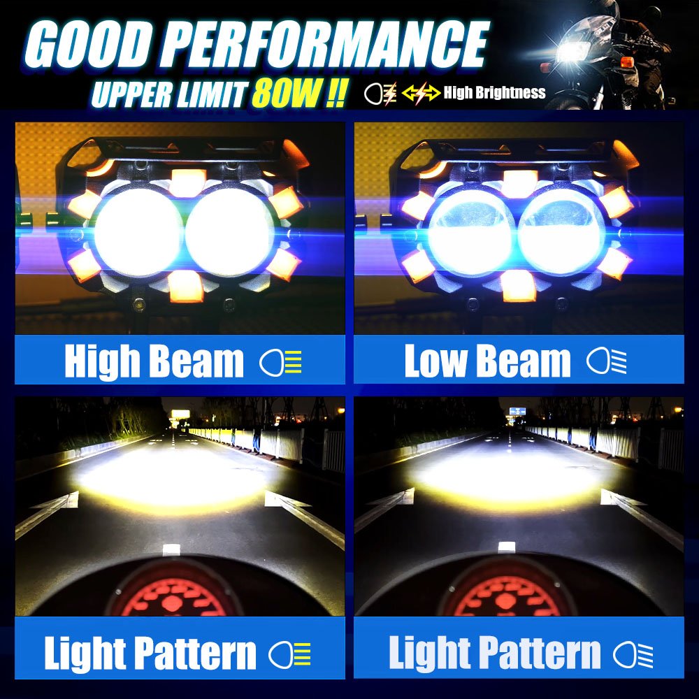 MOTOLED Motorcycle Mini Driving Light Spotlight Projector Lens Dual Color Motorcycle Mini Driving Light AC DC 8 80V 80W 18000LM