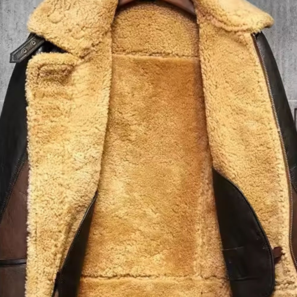 Custom Style Men's Aviator Bomber Jacket New Arrival Shearling Leather Jacket with Fur Collar Winter Coat