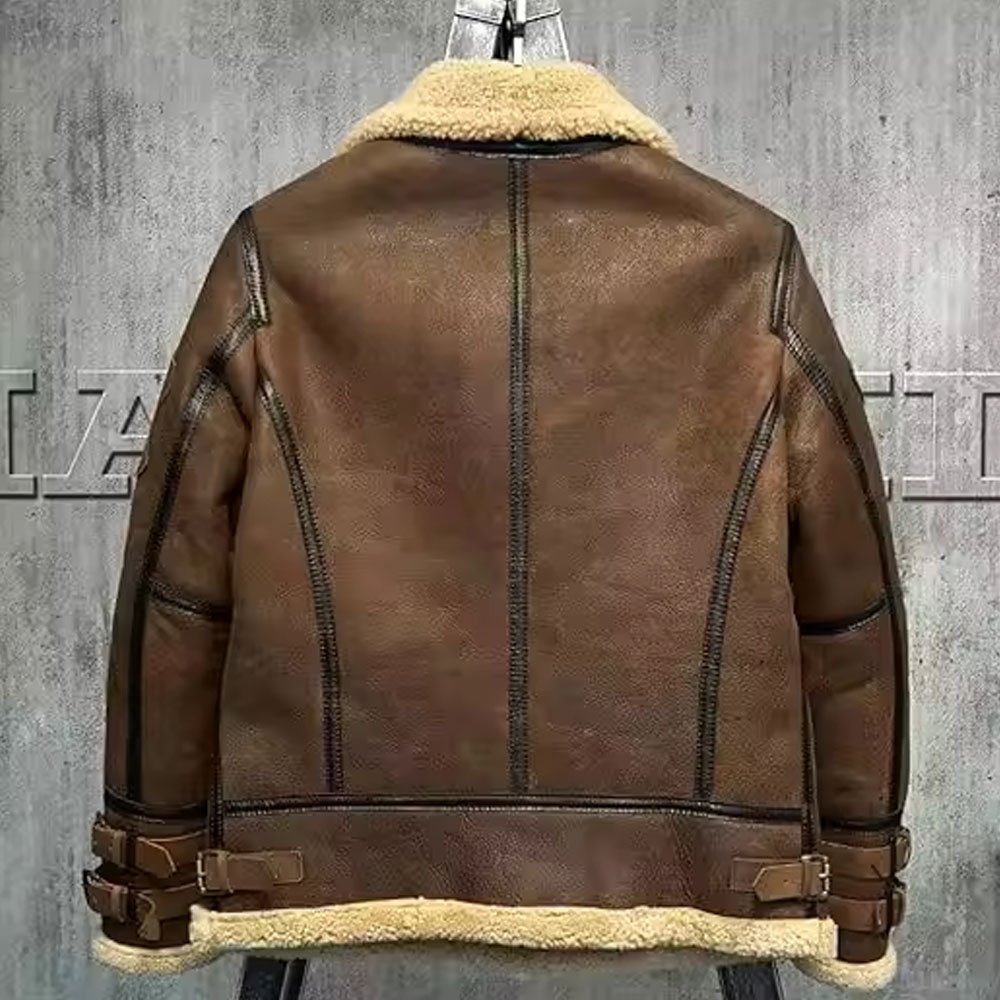 Custom Style Men's Aviator Bomber Jacket New Arrival Shearling Leather Jacket with Fur Collar Winter Coat