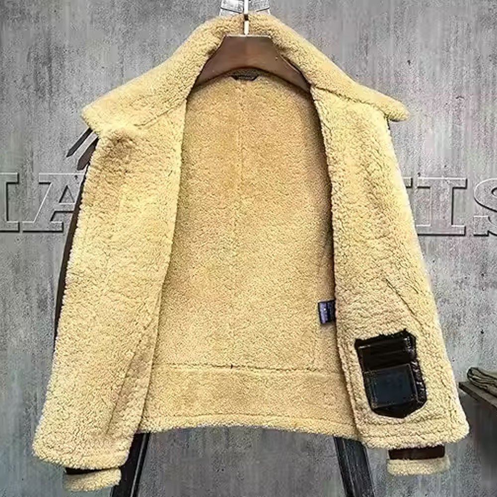 Custom Style Men's Aviator Bomber Jacket New Arrival Shearling Leather Jacket with Fur Collar Winter Coat
