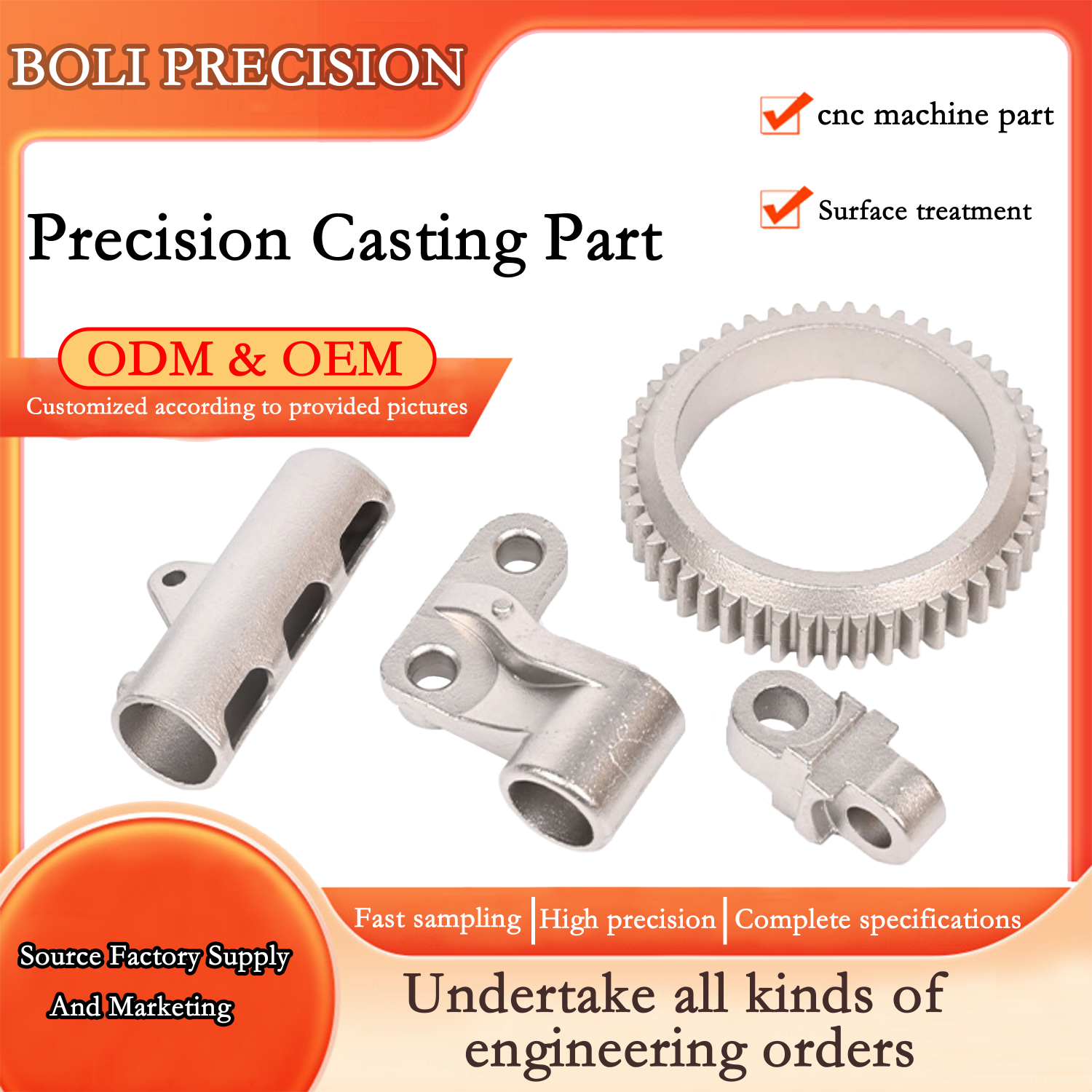 Customized Aluminum Auto Cnc Machining Parts Casting Metal Motor Spare Parts for Auto Car