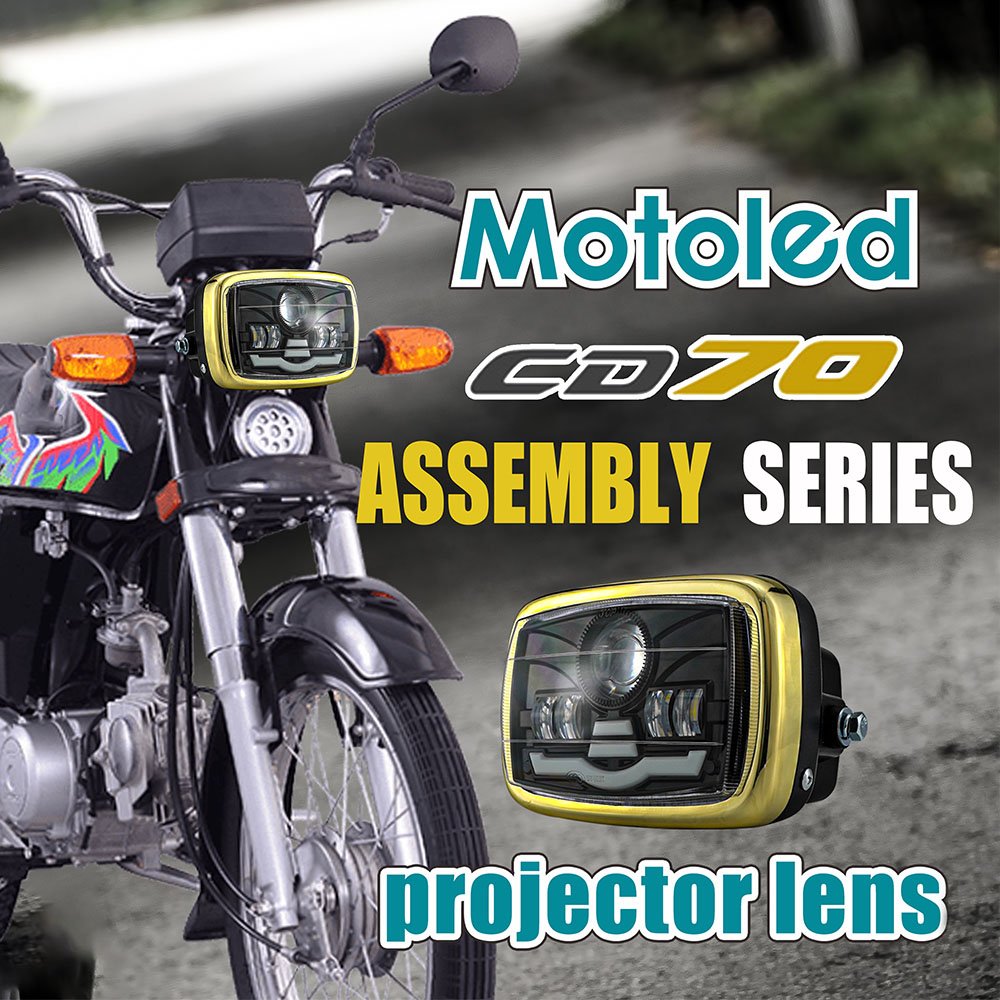 MOTOLED CD70 70cc Motorcycle Headlight Assembly 45W 4800LM DC12V Projector Lens High Low Beam DRL Flash