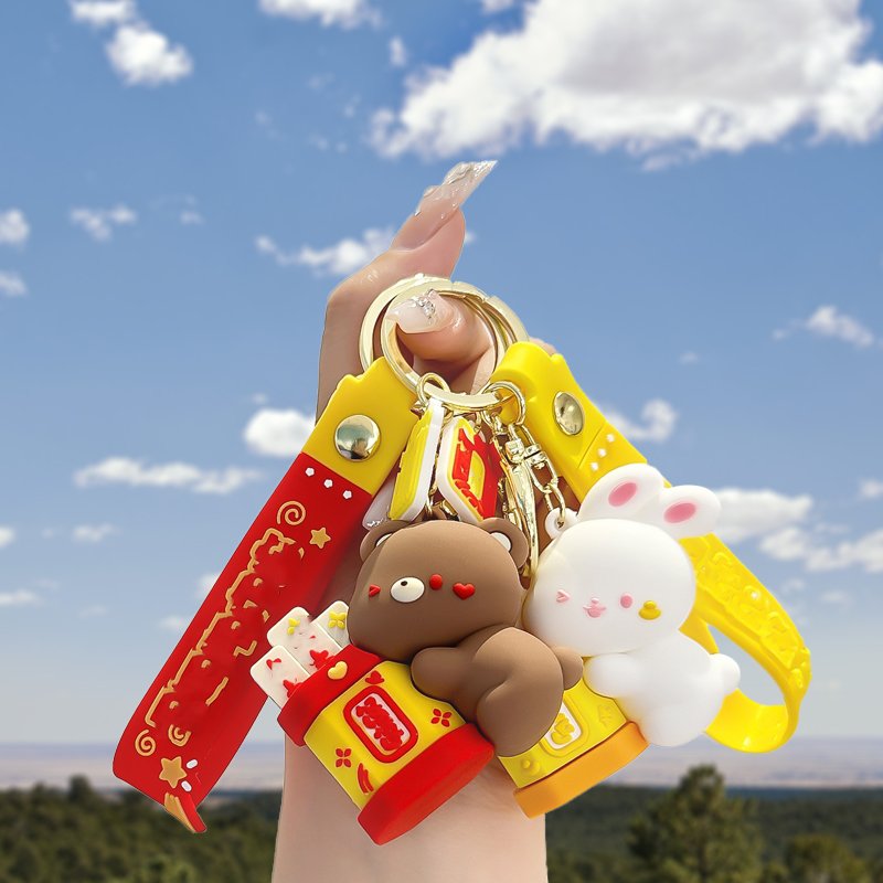 2023 New Cute Rubber Rabbit Bear Christmas Anime Cartoon 3d Pvc Silicone Keychain Accessories Aviation Gifts
