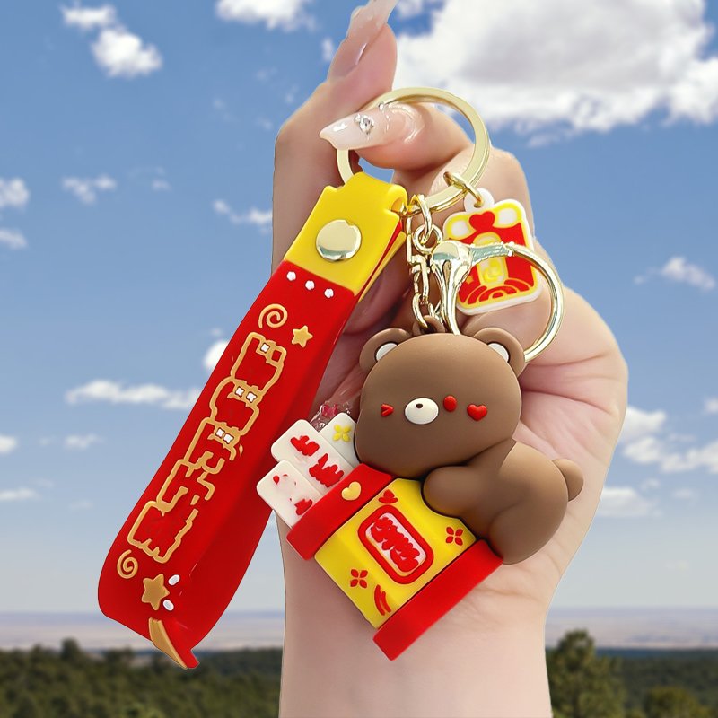 2023 New Cute Rubber Rabbit Bear Christmas Anime Cartoon 3d Pvc Silicone Keychain Accessories Aviation Gifts
