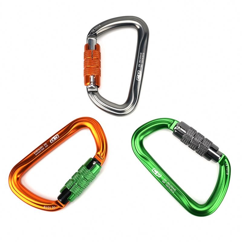 Wholesale 35kN Outdoor Aluminum D-Shape Climbing Snap Hook Triple Locking Carabiner Customized Logo Color Classic Safety Style