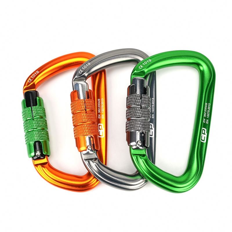 Wholesale 35kN Outdoor Aluminum D-Shape Climbing Snap Hook Triple Locking Carabiner Customized Logo Color Classic Safety Style