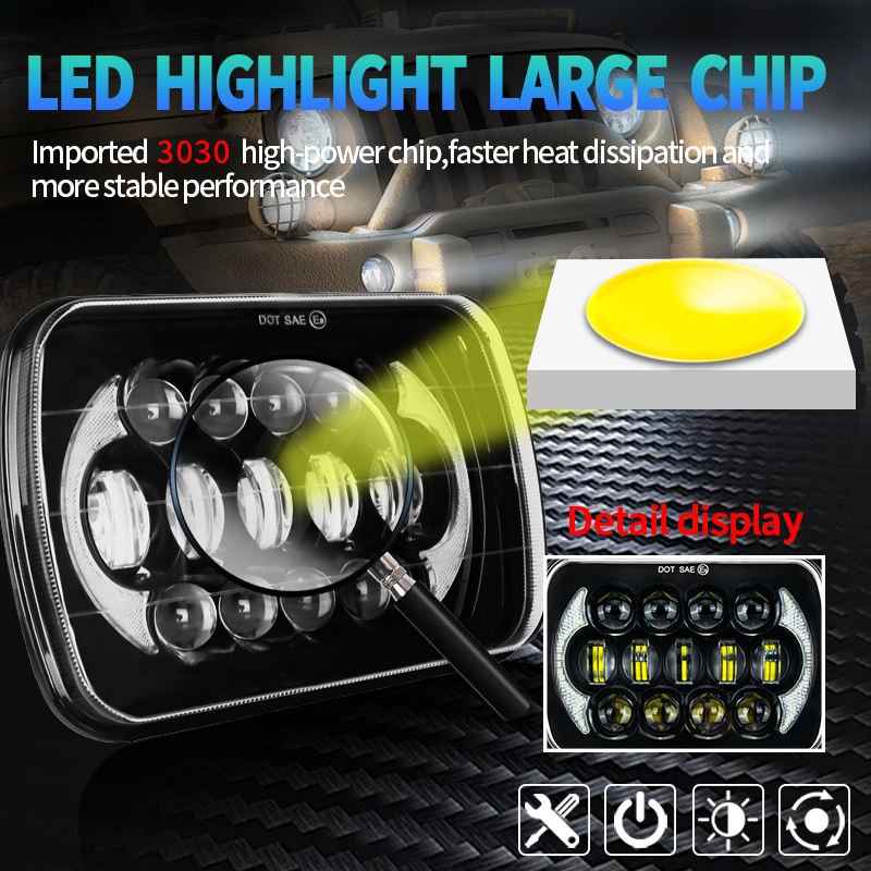 Superbleds 7 Inch 55W Square Led Light Spot LED Driving Lamp Pickup Truck High Low Beam 4x4 Rectangle Headlamp Car Accessories