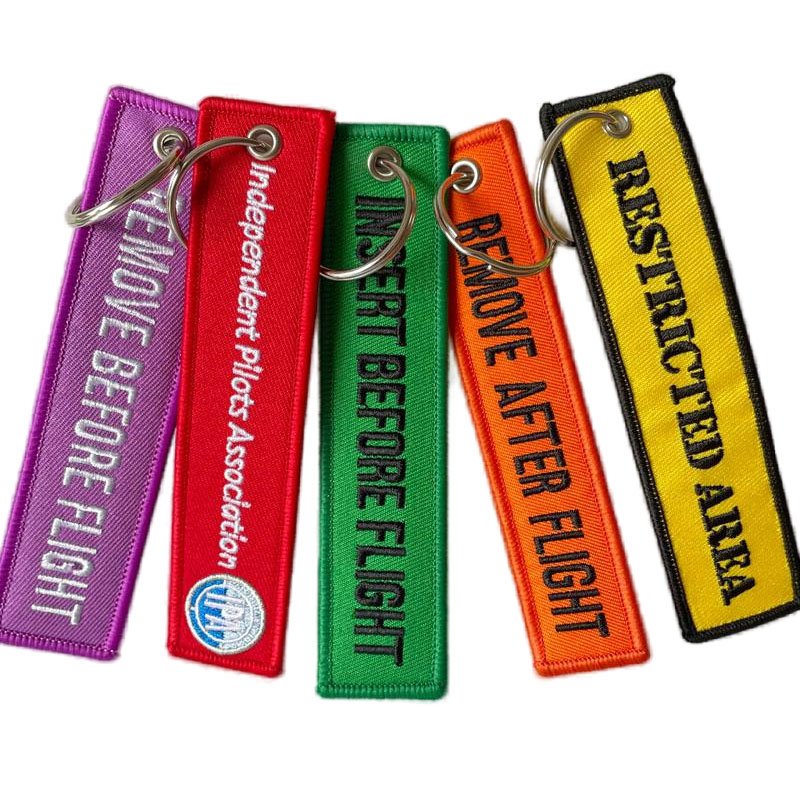Low MOQ Wholesale Personalized Customized Aircraft Aviation Label Keychain Promotion Gift Flight Embroidered Keychain