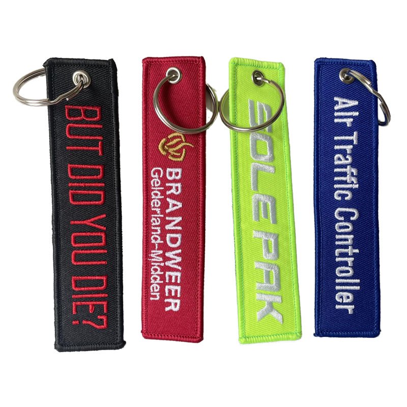 Low MOQ Wholesale Personalized Customized Aircraft Aviation Label Keychain Promotion Gift Flight Embroidered Keychain