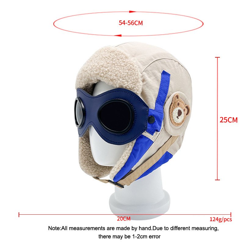 Vintage Kids Aviator Hat and Goggles Costume Accessories Fur Ear Flaps Trooper Trapper Pilot Cap for Children